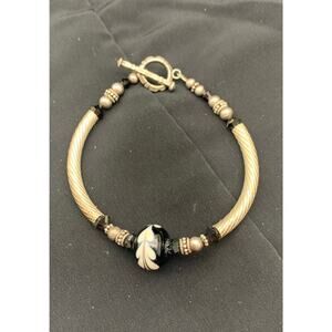 Vintage Whimsygoth Fairygoth Cable Toggle Closure Painted Glass Bead Bracelet